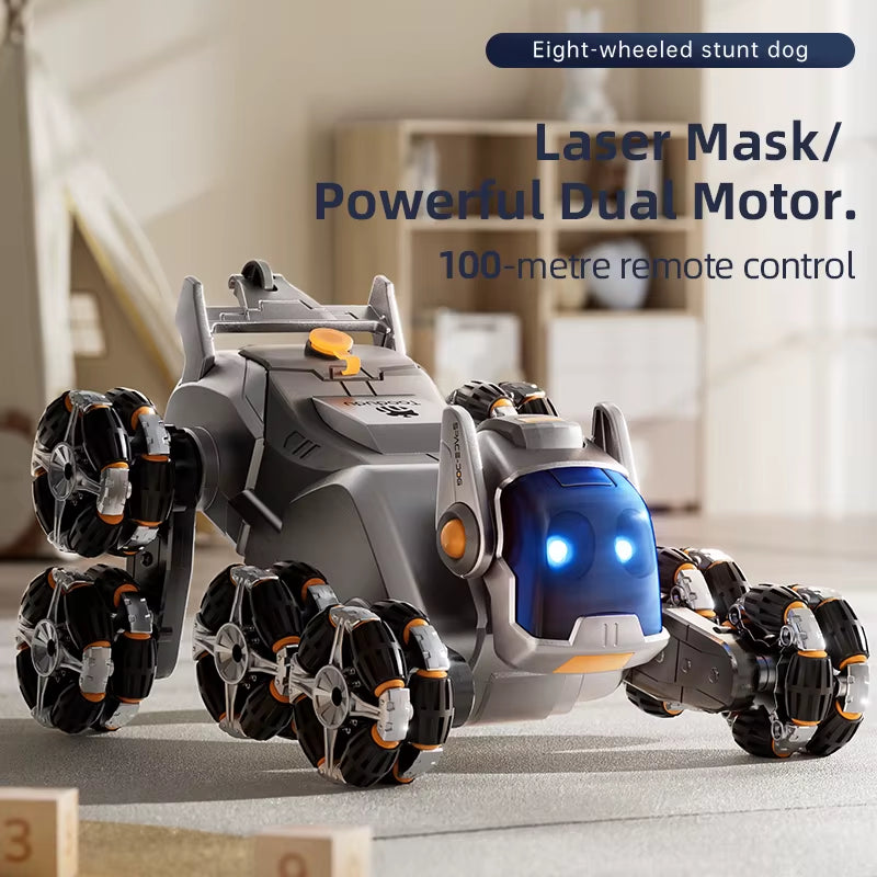 Action Robot Dog with Eight Wheeled Tail Spray Stunt