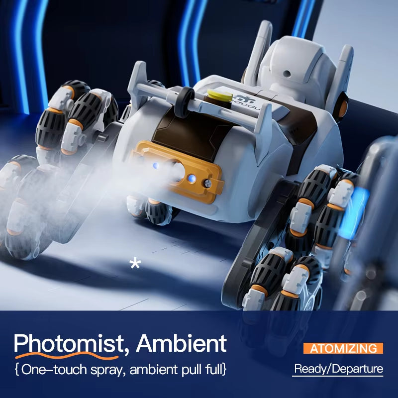 Action Robot Dog with Eight Wheeled Tail Spray Stunt