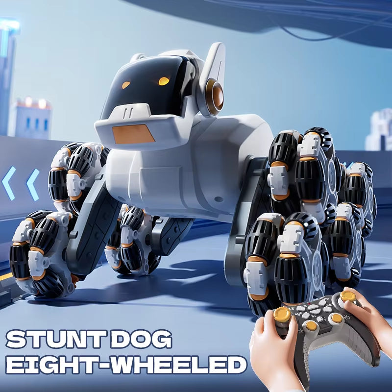 Action Robot Dog with Eight Wheeled Tail Spray Stunt