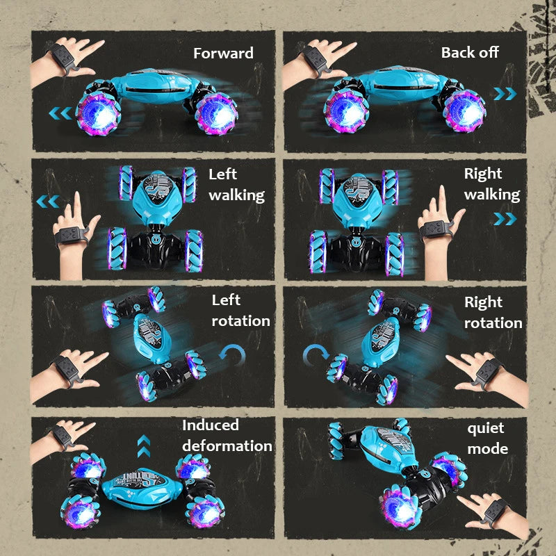 RC Car with LED Light Remote Control Car Watch Hand Gestures 360° Rotating Climbing Car